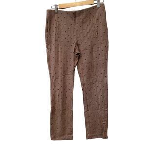 Chicos Knit Pants Carmel Brown Herringbone Print S